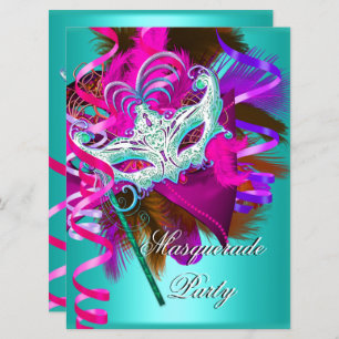 Masquerade Party Maske Aquamarin rosa Metallic Einladung