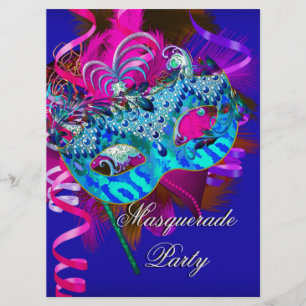 Masquerade Party Maske Blau Aquamarin rosa Metalli Einladung