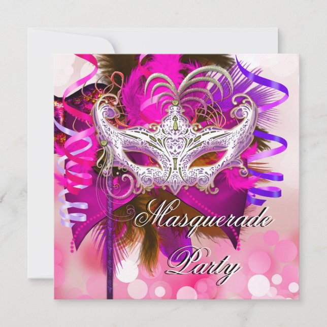 Masquerade Party Maske Lila Pink Mardi Gras Einladung (Vorderseite)