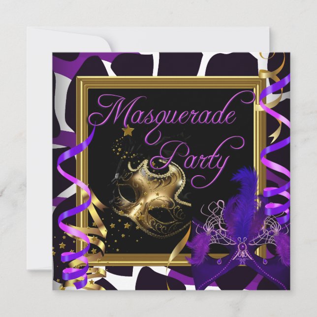 Masquerade Party Masken Wilde Gold Lila Einladung (Vorderseite)