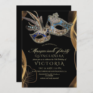 Masquerade Party Quinceañera Black & Gold Geburtst Einladung