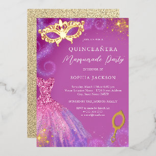 Masquerade Party Rosa Lila Kleid Quinceanera Folieneinladung
