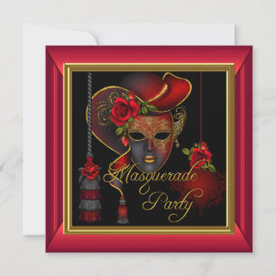 Masquerade Party Rote Masken Gold Schwarzer Geburt Einladung