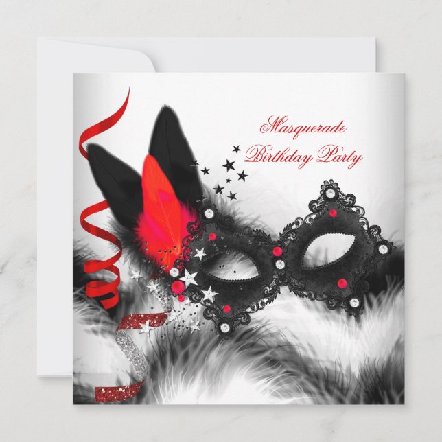 Masquerade Party Rotes Schwarzes Maske Einladung (Vorderseite)