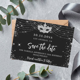 Masquerade Party Schwarz-Silber Save the Date Kart