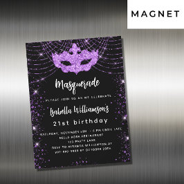 Masquerade Party schwarzer lila Glitzer Luxus Magneteinladung
