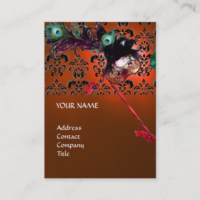 MASQUERADE PARTY Schwarzweiß-Damast Visitenkarte (Vorderseite)