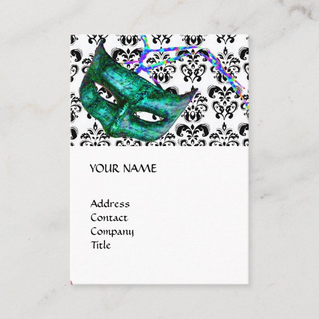 MASQUERADE PARTY Schwarzweiß-Damast Visitenkarte (Vorderseite)