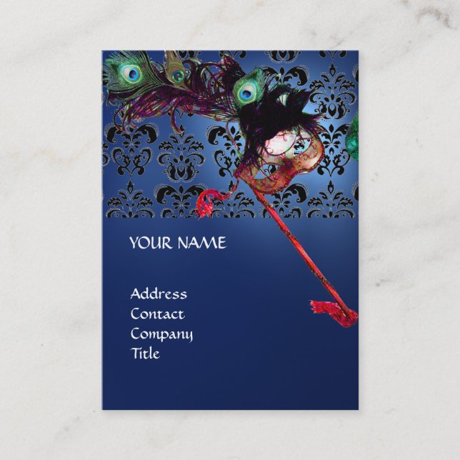 MASQUERADE PARTY Schwarzweiß-Damast Visitenkarte (Vorderseite)