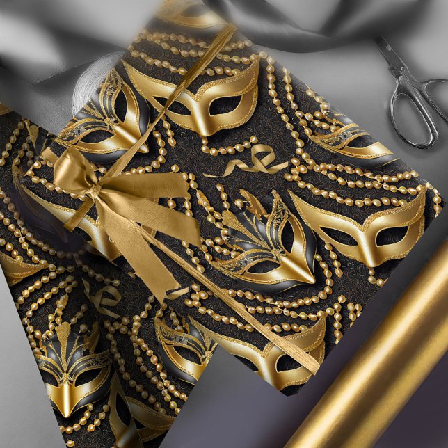 Masquerade Pattern Beads Masken Black Gold ID1031 Geschenkpapier (Von Creator hochgeladen)