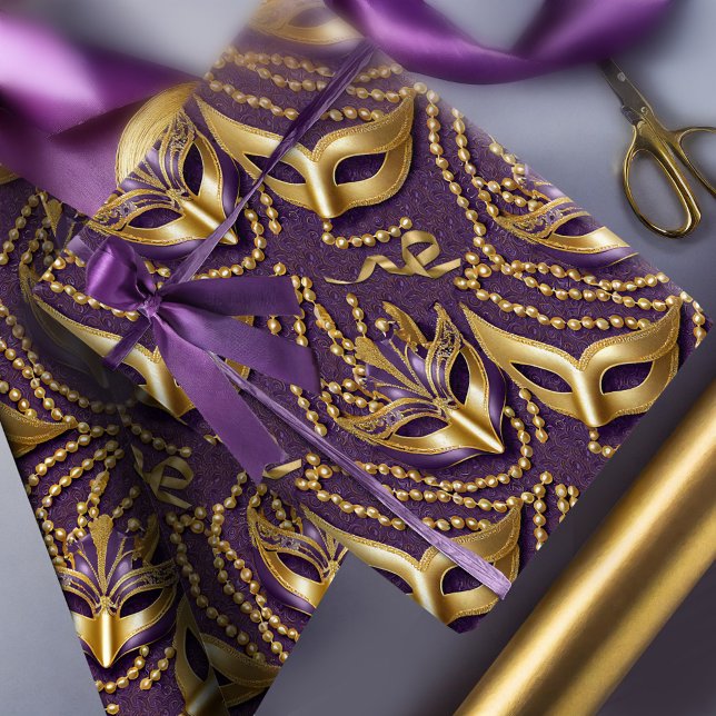 Masquerade Pattern Beads Masken Lila Gold ID1031 Geschenkpapier (Von Creator hochgeladen)