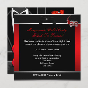 Masquerade Prom High School Tanz Red Black Einladung