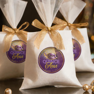 Masquerade Quince Anos Lila Gold ID1031 Runder Aufkleber