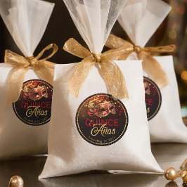 Masquerade Quince Anos Red Gold ID1031 Runder Aufkleber