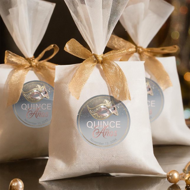 Masquerade Quince Anos Rose Gold ID1031 Runder Aufkleber (Von Creator hochgeladen)