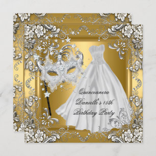 Masquerade Quinceanera 15. Geburtstag Maske Gold Einladung
