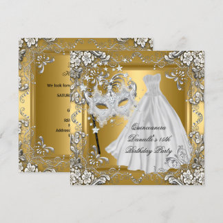 Masquerade Quinceanera 15. Geburtstag Maske Gold Einladung