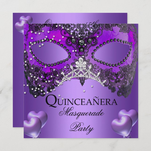 Masquerade Quinceanera 15 Lila Geburtstag Einladung (Vorne/Hinten)