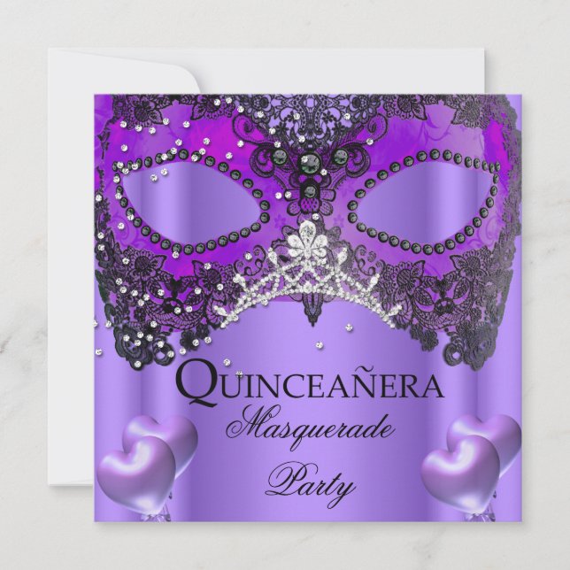 Masquerade Quinceanera 15 Lila Maske Geburtstag Einladung (Vorderseite)