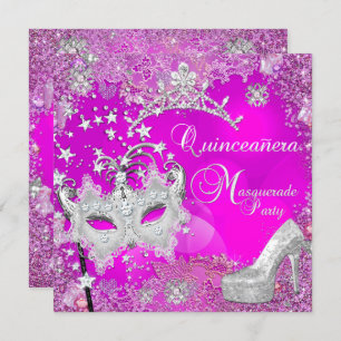 Masquerade Quinceanera 15. Party Tiara Shoe Einladung