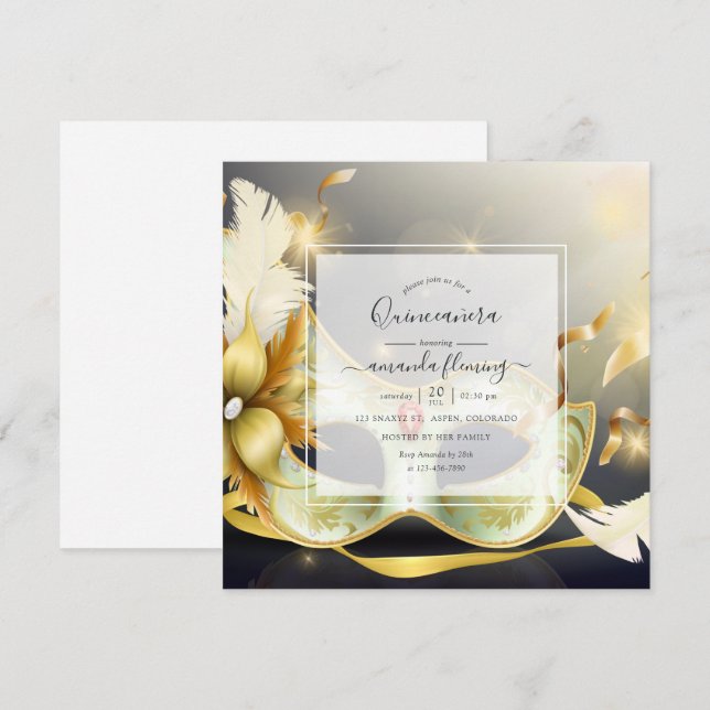 Masquerade Quinceañera Einladung (Vorne/Hinten)