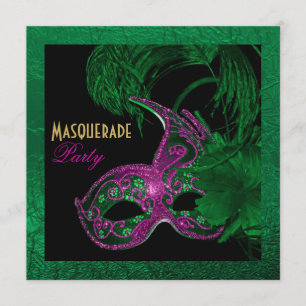 Masquerade quinceañera Geburtstag grün, rosa Maske Einladung