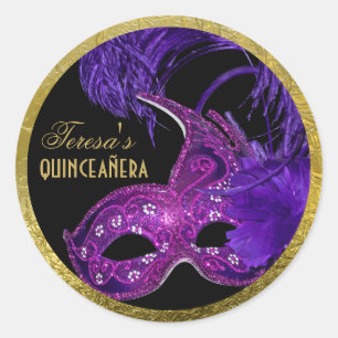 Masquerade quinceañera Geburtstag rosa, lila Maske Runder Aufkleber