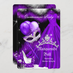 Masquerade Quinceanera Lila Black Feather 2a Einladung