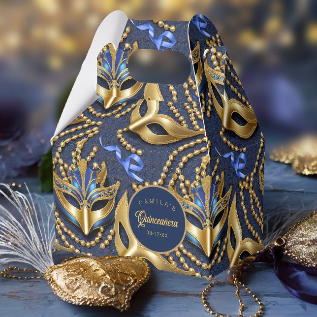 Masquerade Quinceanera Muster Blue Gold ID1031 Geschenkschachtel (Von Creator hochgeladen)