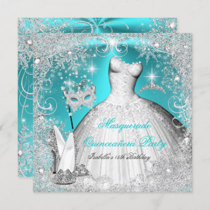 Masquerade Quinceanera Party Aquamarin Weiße Schne Einladung