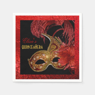 Masquerade Quinceañera Party Gold, rote Folie Serviette
