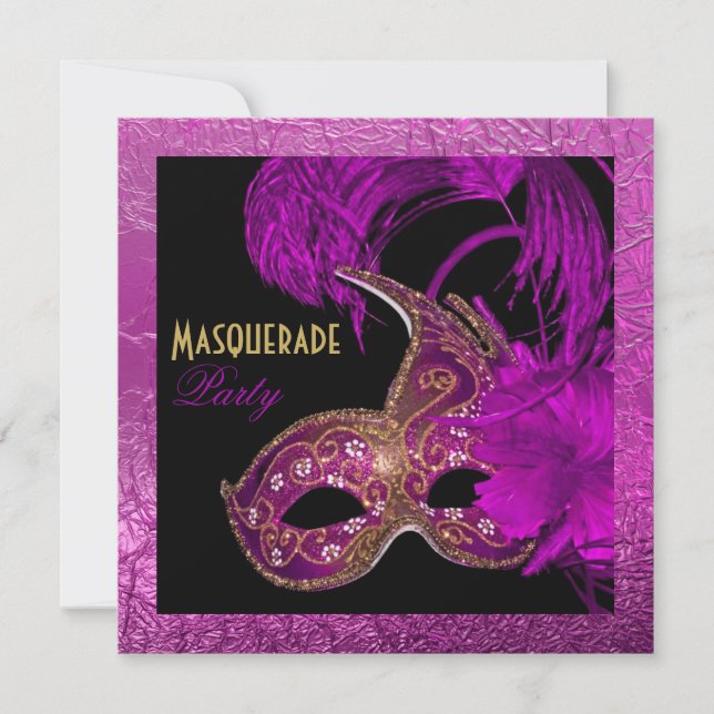 Masquerade quinceañera Party lila Goldfolie Einladung (Vorderseite)