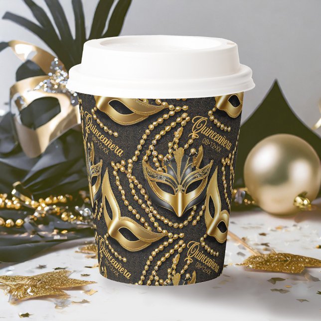 Masquerade Quinceanera Perlen Masken Schwarze ID10 Pappbecher (Von Creator hochgeladen)