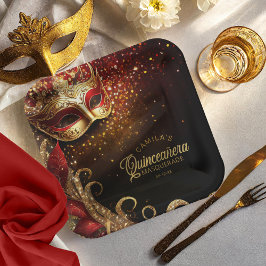 Masquerade Quinceanera Red Gold ID1031 Pappteller