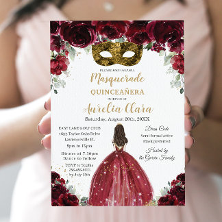 Masquerade Quinceañera Rich Burgundy Red Floral Einladung