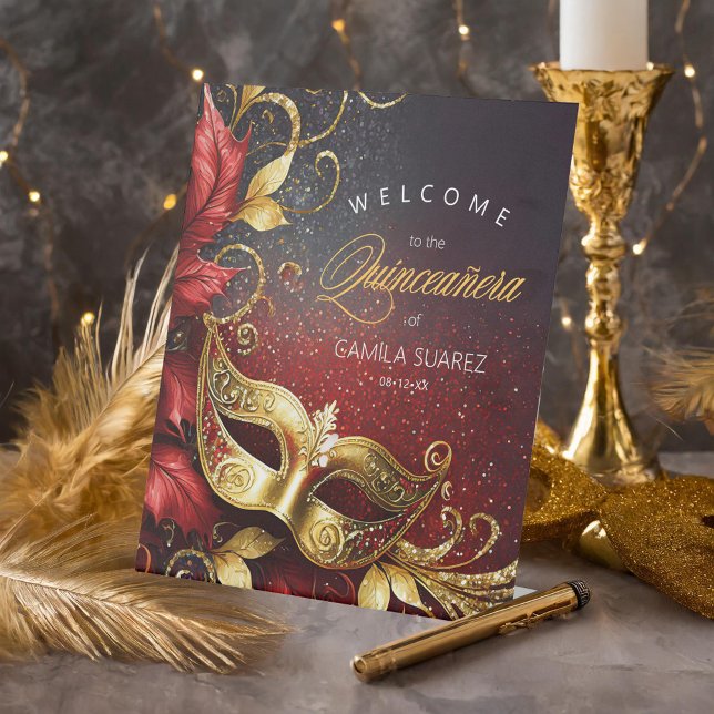 Masquerade Quinceañera Welcome Red Gold ID1031 Sockelschild (Von Creator hochgeladen)