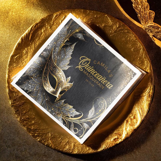 Masquerade Quinceañera Willkommen Black Gold ID103 Serviette (Von Creator hochgeladen)