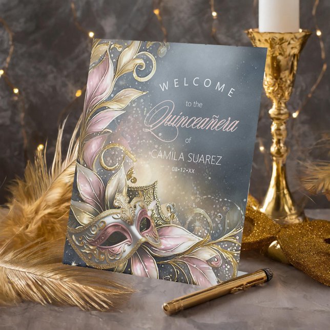 Masquerade Quinceañera Willkommen Rose Gold ID1031 Sockelschild (Von Creator hochgeladen)