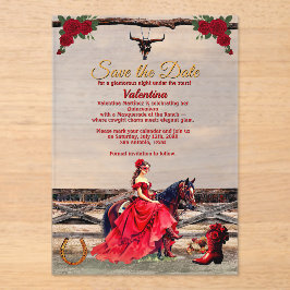 Masquerade Ranch Quinceañera Red Glam Girl & Name Acryleinladungen