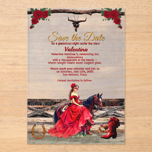 Masquerade Ranch Quinceañera Roter Glamour Girl &  Acryleinladungen