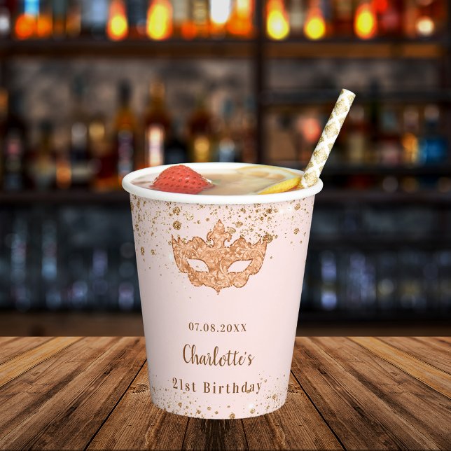 Masquerade Rose Gold Geburtstagsparty Pappbecher (Von Creator hochgeladen)