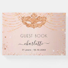 Masquerade Rose Gold Glitzer Geburtstagsparty Gästebuch