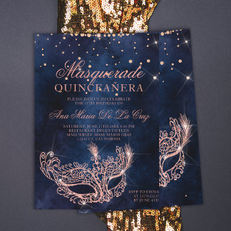 Masquerade Rose Gold Glitzer quinceanera Einladung