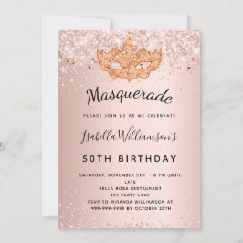 Masquerade Rose Gold Glitzer Staub Geburtstag Einladung
