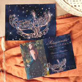Masquerade Rose Gold Glitzer Sweet 16 Foto Einladung