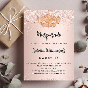 Masquerade Rose Gold Glitzer Sweet 16 Luxus Einladung
