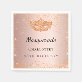 Masquerade Rose Gold Glitzern Geburtstagsparty Serviette