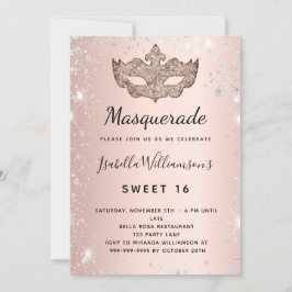 Masquerade Rose Gold silber Glitzer Staub Sweet 16 Einladung