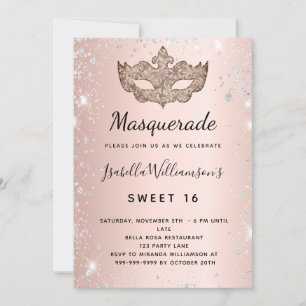 Masquerade Rose Gold silber Glitzer Staub Sweet 16 Einladung