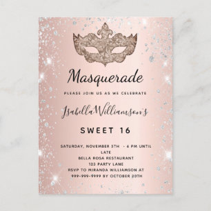 Masquerade Rose Gold silber Glitzer Staub Sweet 16 Einladungspostkarte